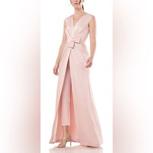 Kay Unger Lilly Soft Blush Charmeuse Surplice Walk-Thru Jumpsuit Gown Sz 14 NWT